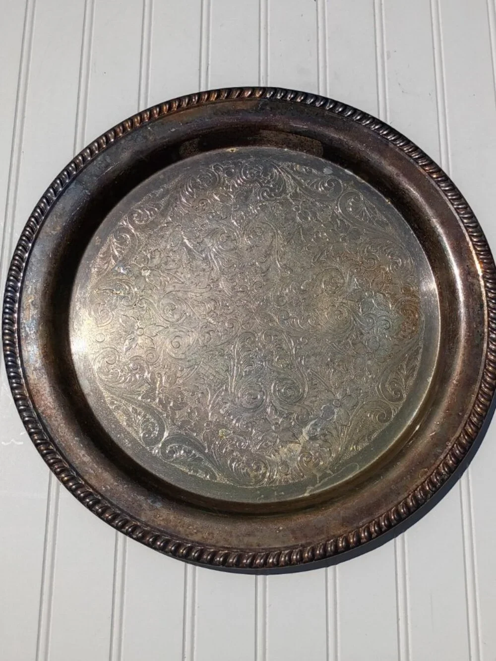 Vintage Silverplate Serving Tray Round Fluted Platter 15.25